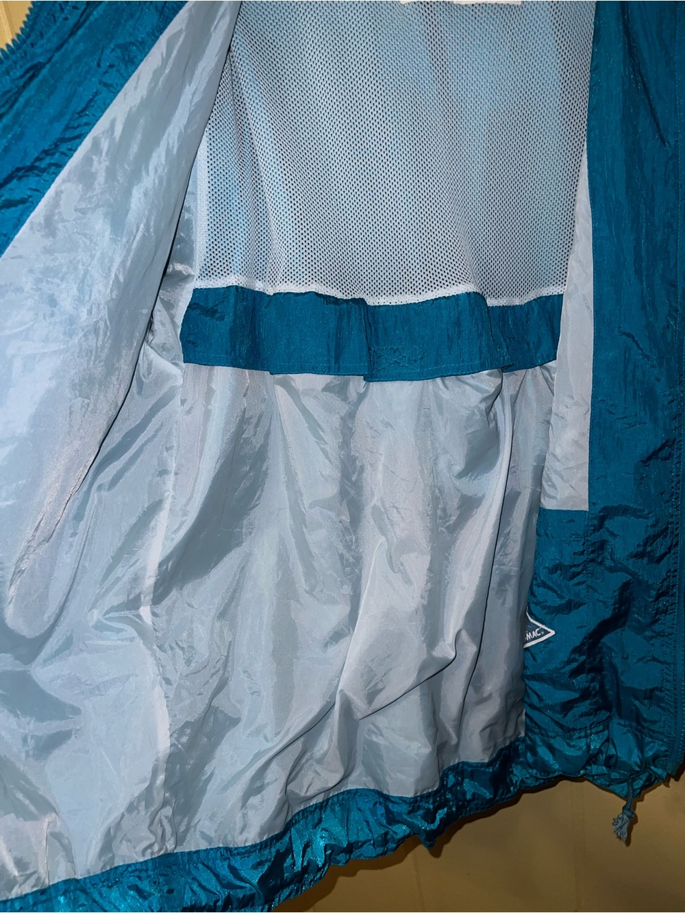 Mighty Mac Blue Nylon Outdoor Hooded Retro Windbreaker Rain Jacket 90’s Size L - Picture 7 of 12